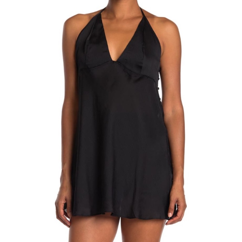FREE PEOPLE XL halter satin black mini dress 🖤